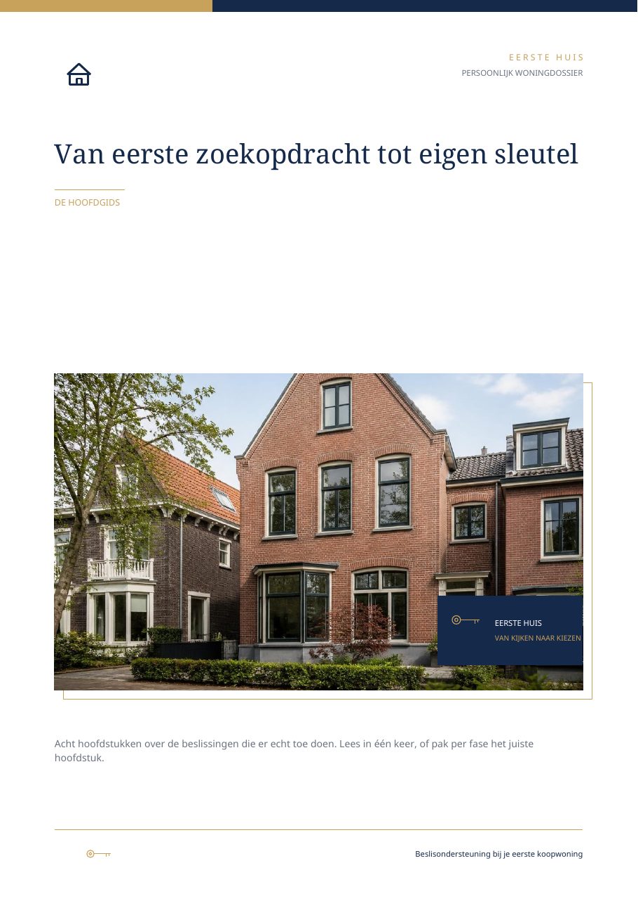 Openingspagina van de hoofdgids van Eerste Huis