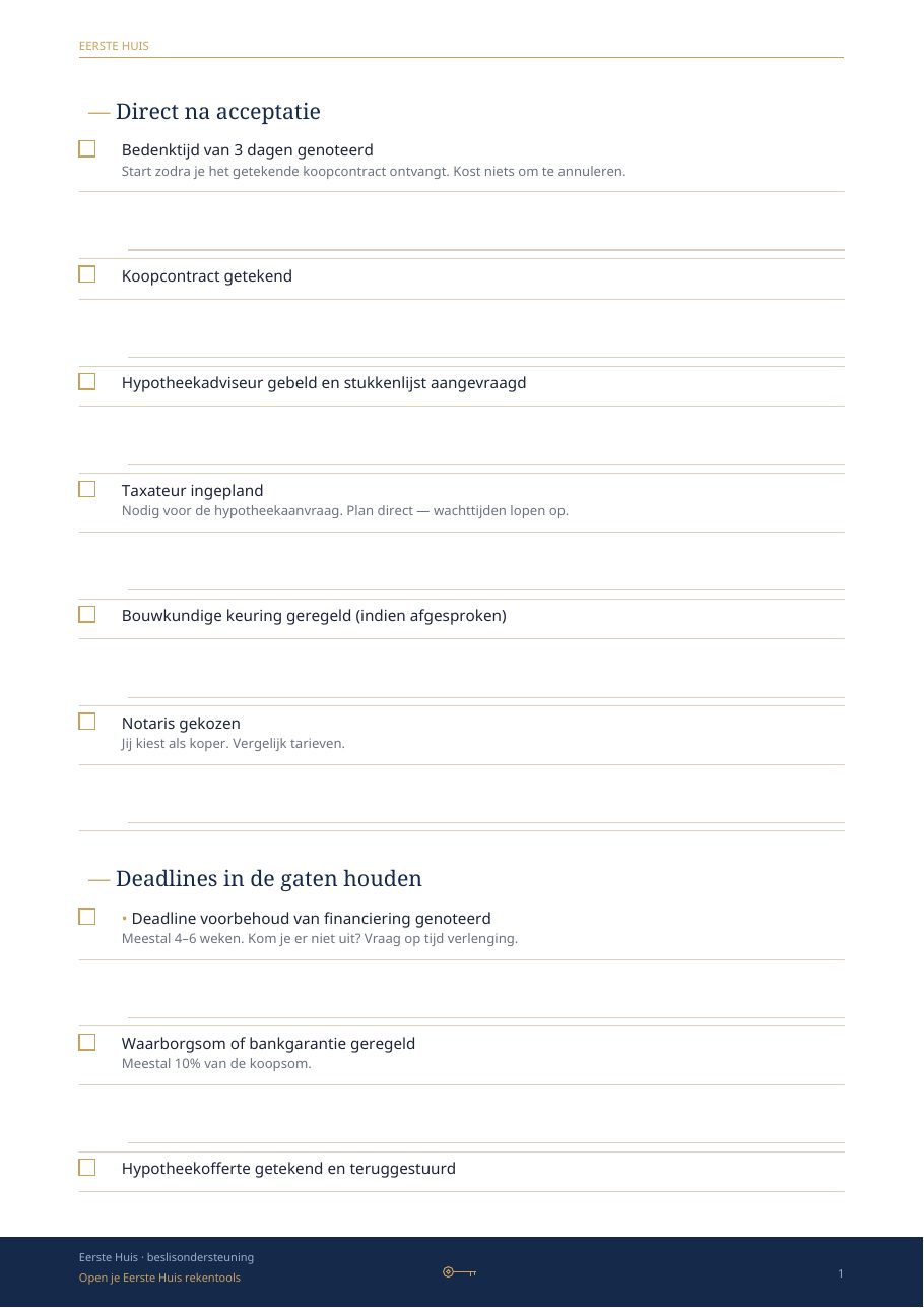 Checklist met de stappen na een geaccepteerd bod