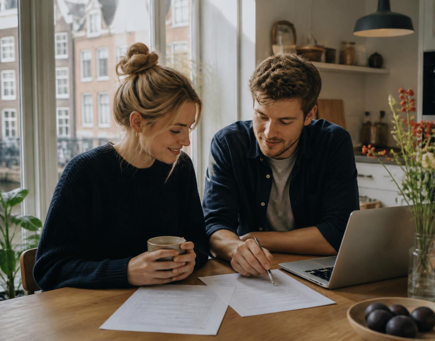 Twee starters bekijken samen hun checklist aan de keukentafel