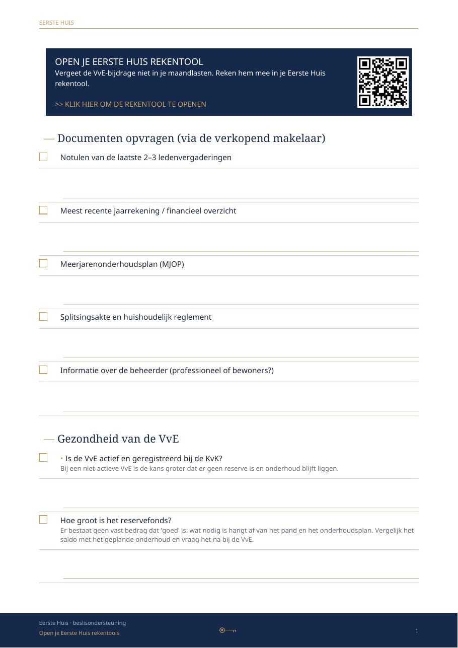 Checklist met controlepunten voor de vereniging van eigenaren